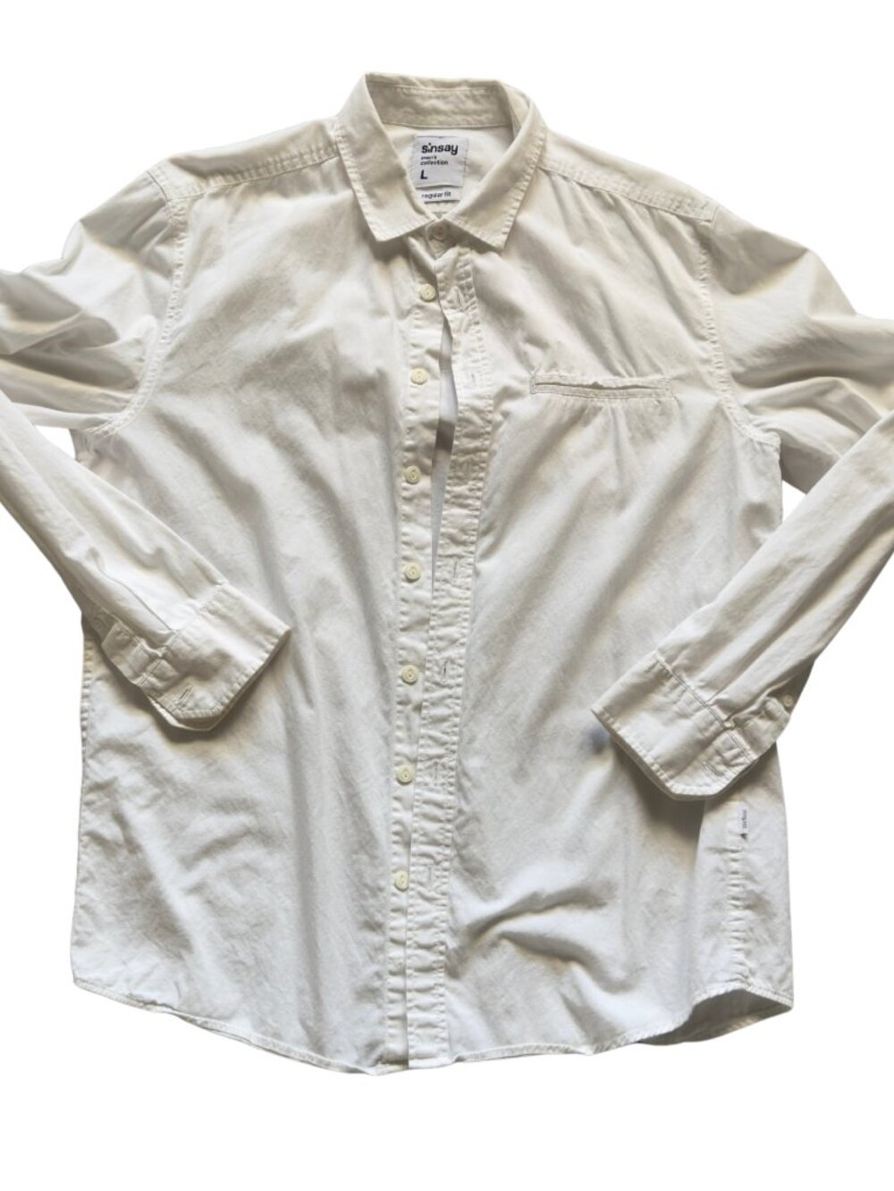 Sinsay White Button Up Shirt Regular Fit Size L
